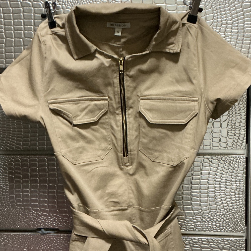 Albion Tan Midi Dress with Gold Zipper